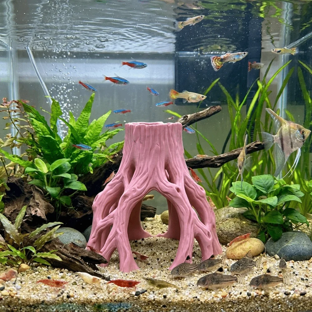 3D Printed Tree Stump Fish Tank Decoration Plastic Multi-Hole Aquarium Landscaping Irregular Shrimp Shelters Aquatic Pets