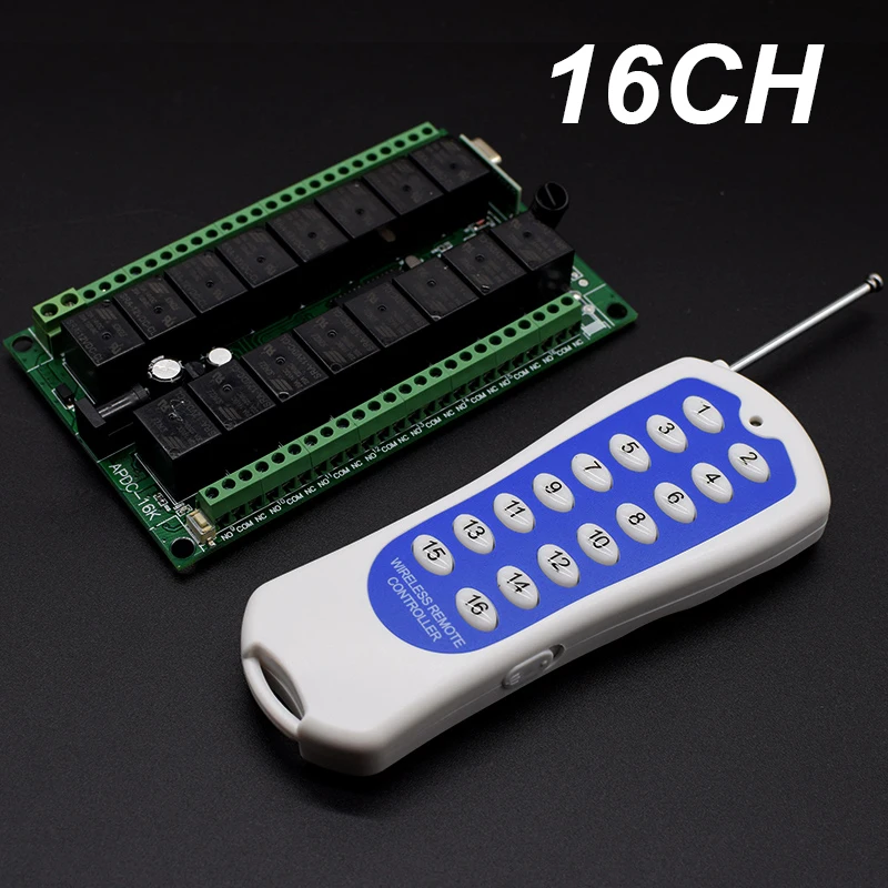 DC 12V 24V 16 Channels 16CH RF Wireless Remote Control Switch Remote Control System Receiver Transmitter 16CH Relay 433 MHz