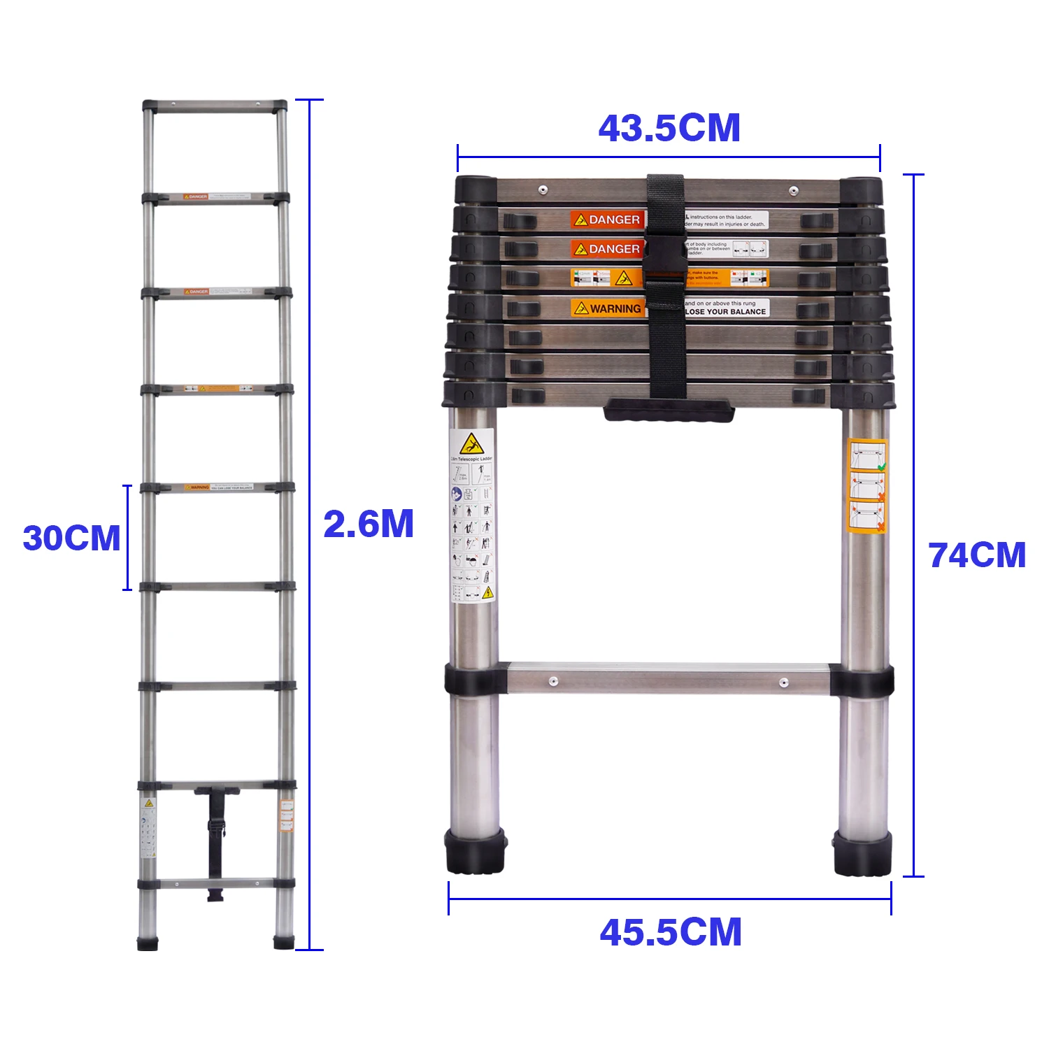 8.5FT/2.6M Multi-Purpose Folding Telescopic Ladder for Decorating Painting Indoor Outdoor,Extendable Portable Loft Ladder 150kg