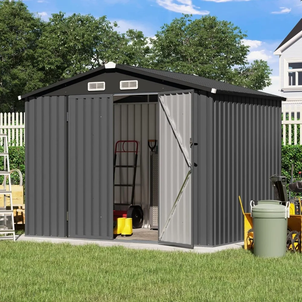 

Outdoor Storage Galvanized Metal Steel Shed, Double Door W/Lock, Weather-resistant, Waterproof, UV Protected, Outdoor Cabinet