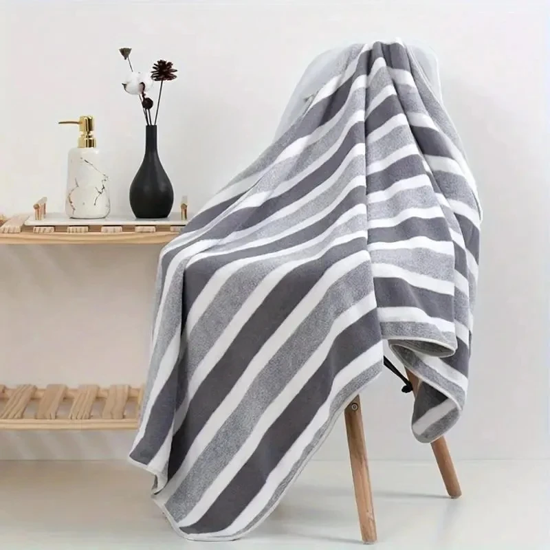 Striped Coral‑Fleece Bath Towel 70x140cm Ultra‑Soft Thick Super‑Absorbent Quick‑Dry Lint‑Free Adult Home Spa Hotel Gym