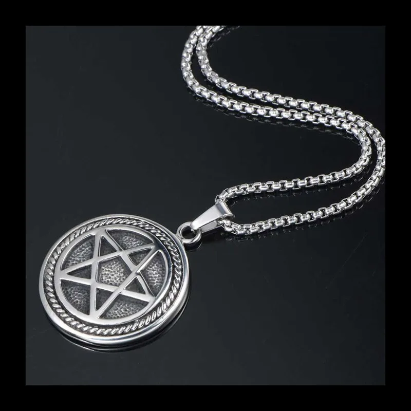 التيتانيوم الصلب موضة خمر تصميم القرص الخماسي اكسسوارات قلادة الرجال الهيب هوب روك اكسسوارات SP672