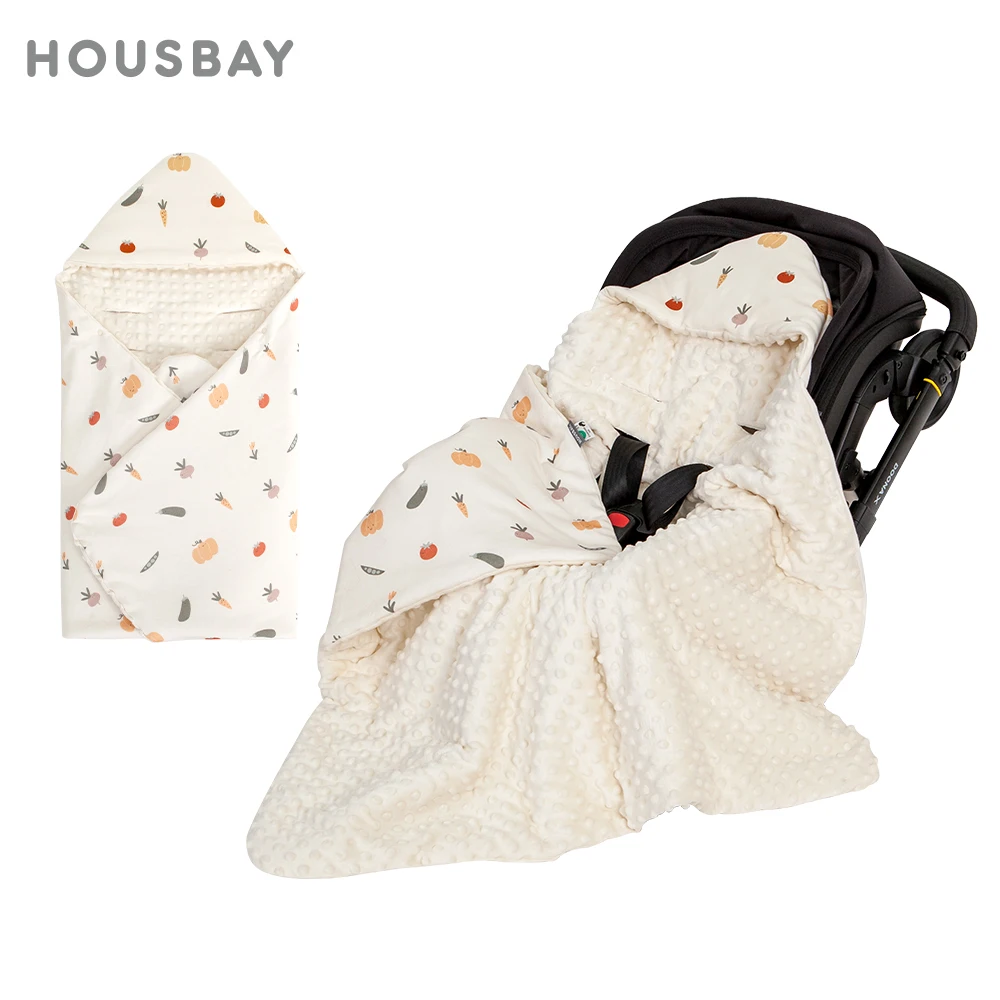 Baby Blanket In Infant Car Seat Winter Warm For Newborn Hospital Discharge With Windproof Hooded 90*90Cm Double Sides Usable