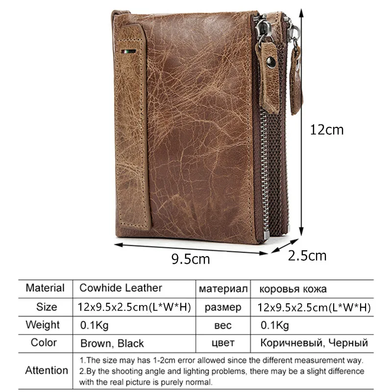 Мужские кошельки Crazy Horse, короткие кредитные визитницы, двойная молния, кошелек из воловьей кожи, кошелек Carteira