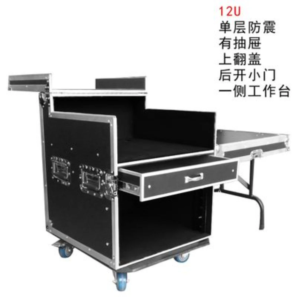 Flight Case avec poste de travail de production vidéo et nervure, unité personnalisée portable