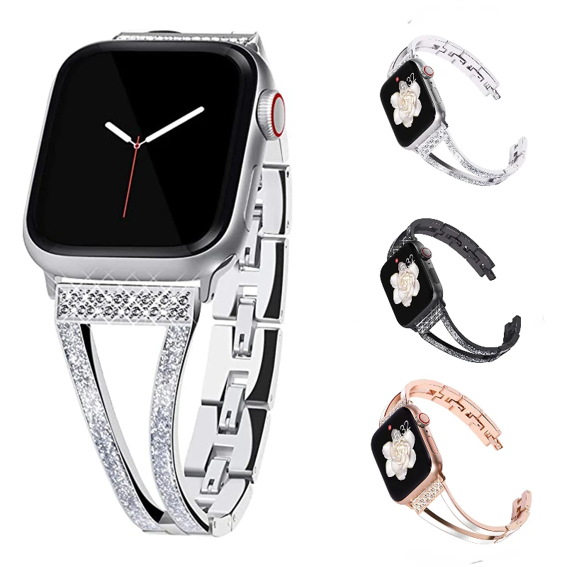 

Metal Strap For Apple Watch Ultra 8 7 6 5 4 SE Women Diamond Bracelet Wristband For iWatch 45mm 44mm 42mm 41mm 40mm 49mm Correa