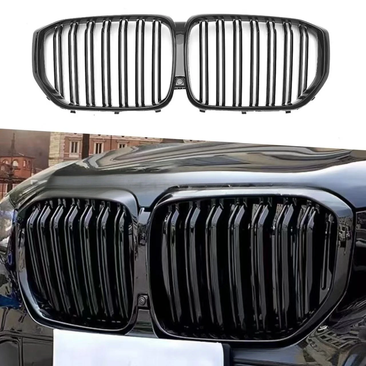 

Хромированные решетки переднего бампера в стиле Silver Diamonds для BMW X5 G05 2020-2022, глянцевые решетки с двойной линией, гоночные двойные решетки