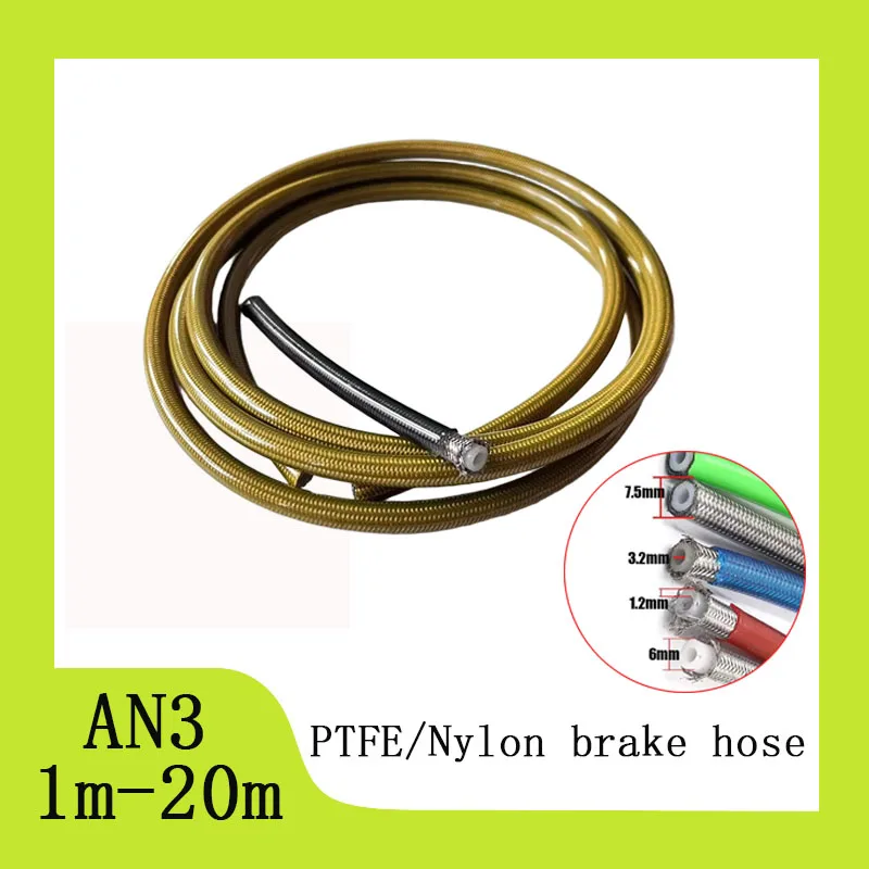 1-20M AN3 Motorcycle Braided PVC Stainless Steel PTFE /Nylon Brake Line Hose Hydraulic Hose Racing Bike Brake Oil Fuel Tube Pipe