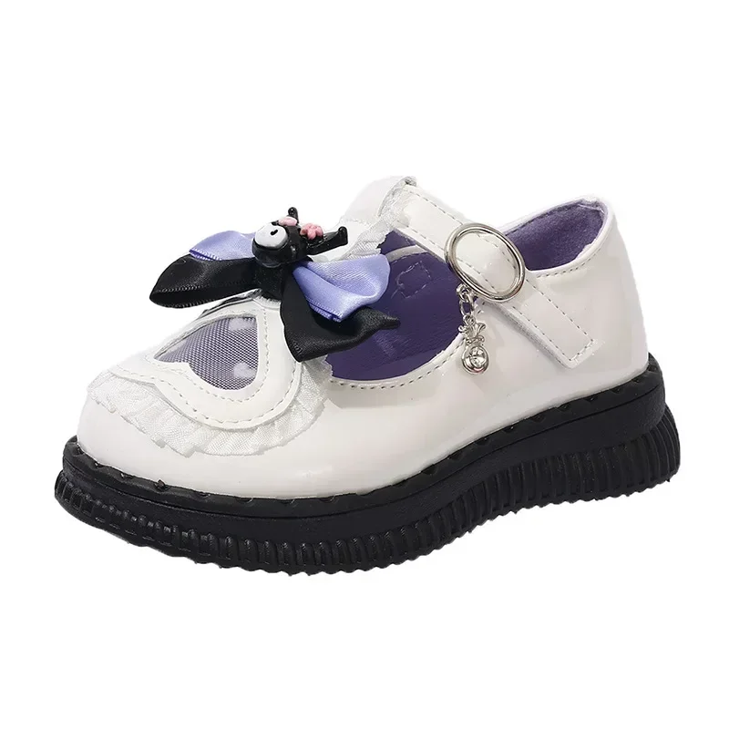 Sanrio Kawaii Kuromi sapatos de couro para meninas, princesa legal, sola macia, doce, desenhos animados bonitos, presente infantil, acessórios de anime, novo