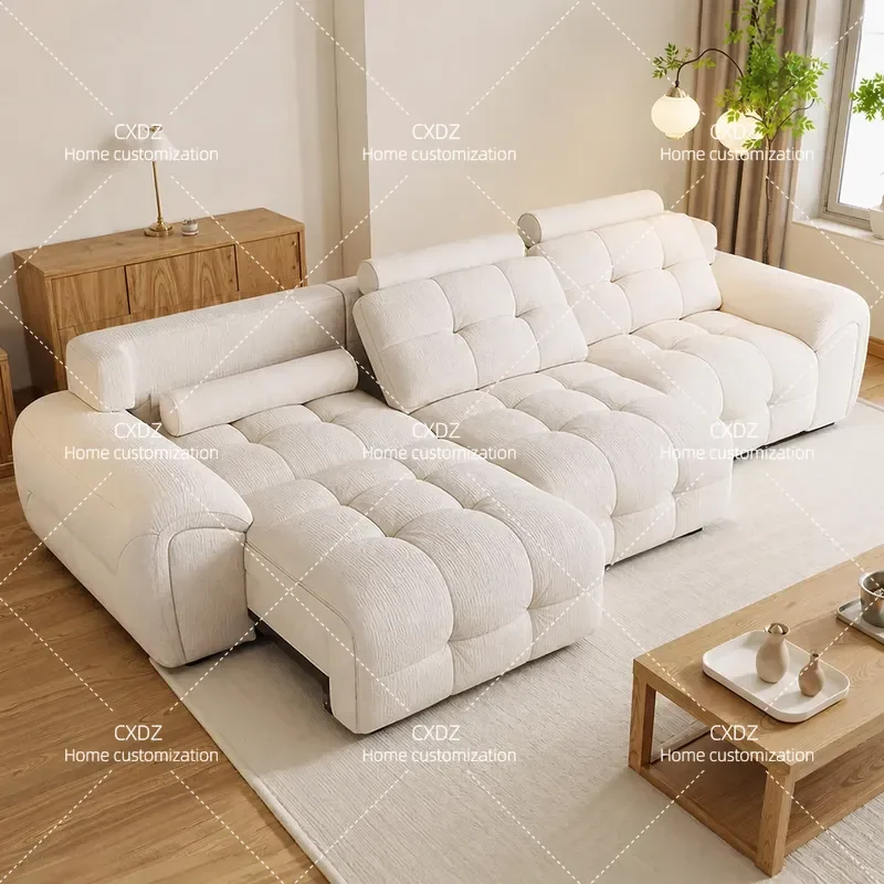 Cream wind electric multi-functional sofa bed living room retractable, reclining and sleeping size apartment fabric straight