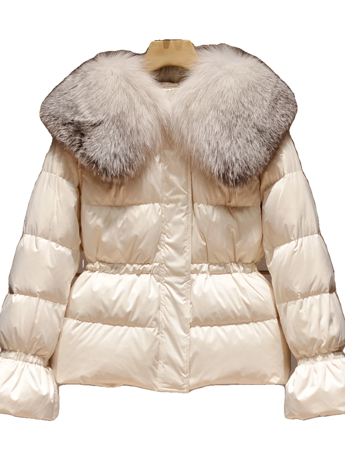 Leve puffer jaet casaco de ature feminino envy 2025 nova gola de pele pão branco coreano cintura-emachamento ort outerwear