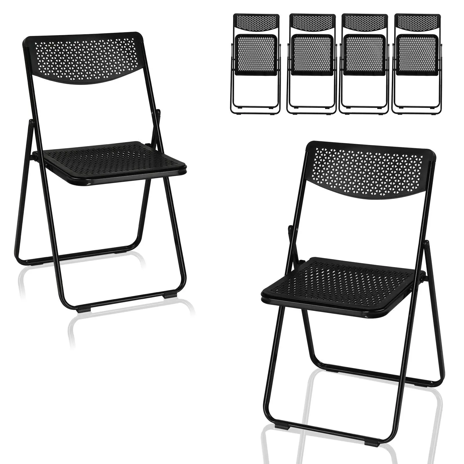 6 Pack Lightweight Folding Chairs - Stackable, Portable Indoor/Outdoor Event Seating for Parties, Weddings, Picnics - Black