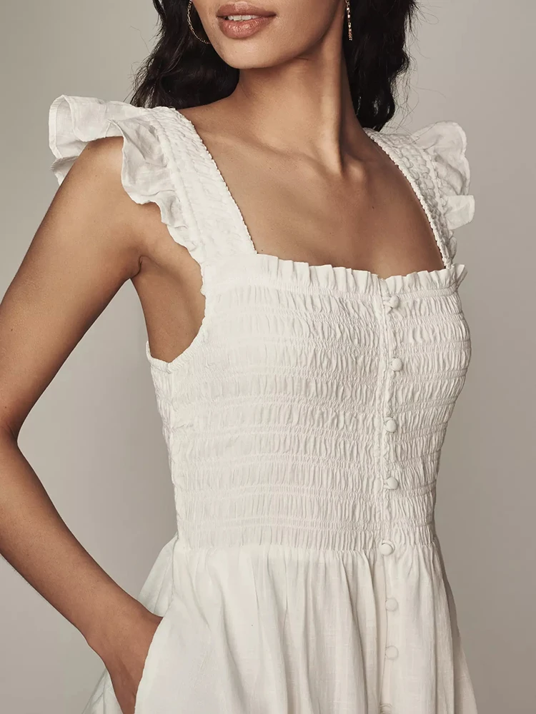 버튼 디테일이 있는 캐주얼 오프 숄더 옐로우 티어드 롱 드레스 – 여름 휴가 피크닉 비치 데이 여성용 드레스