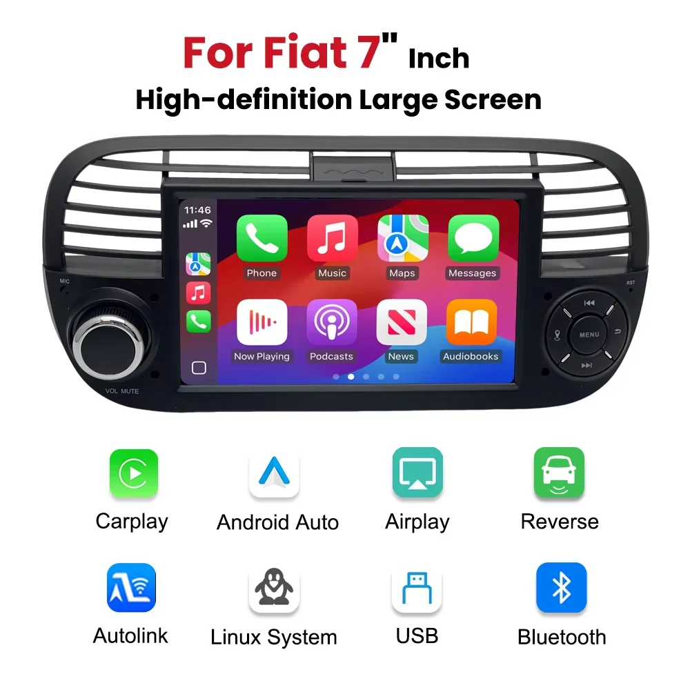 Picture 3: 7 Inch Linux System Multimedia Screen Wireless CarPlay Android Auto For Fiat 500 500C Abarth 2007-2015 Bluetooth GPS Navi DSP Touch Screen Reverse Camera Car Radio
