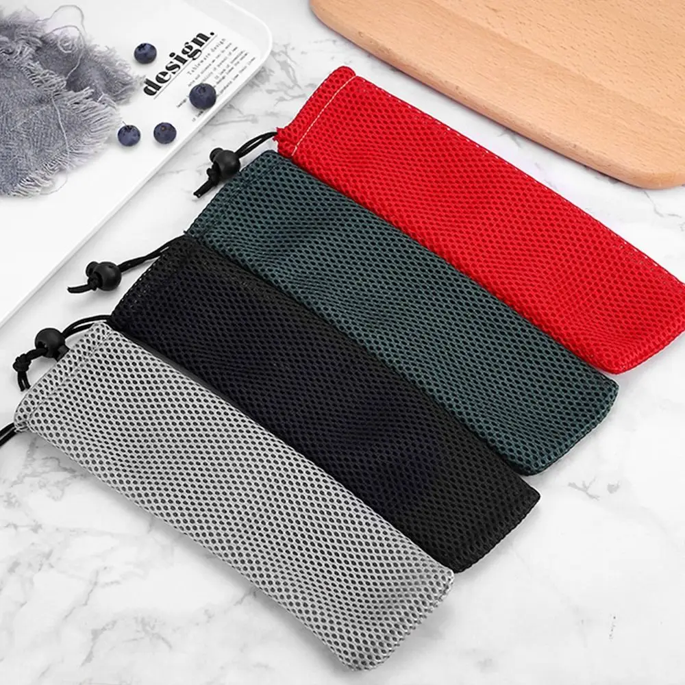5Pcs Portable Travel Tableware Storage Bag Durable Nylon Mesh Drawstring Bag Chopsticks Spoon Straw Mesh Pouch