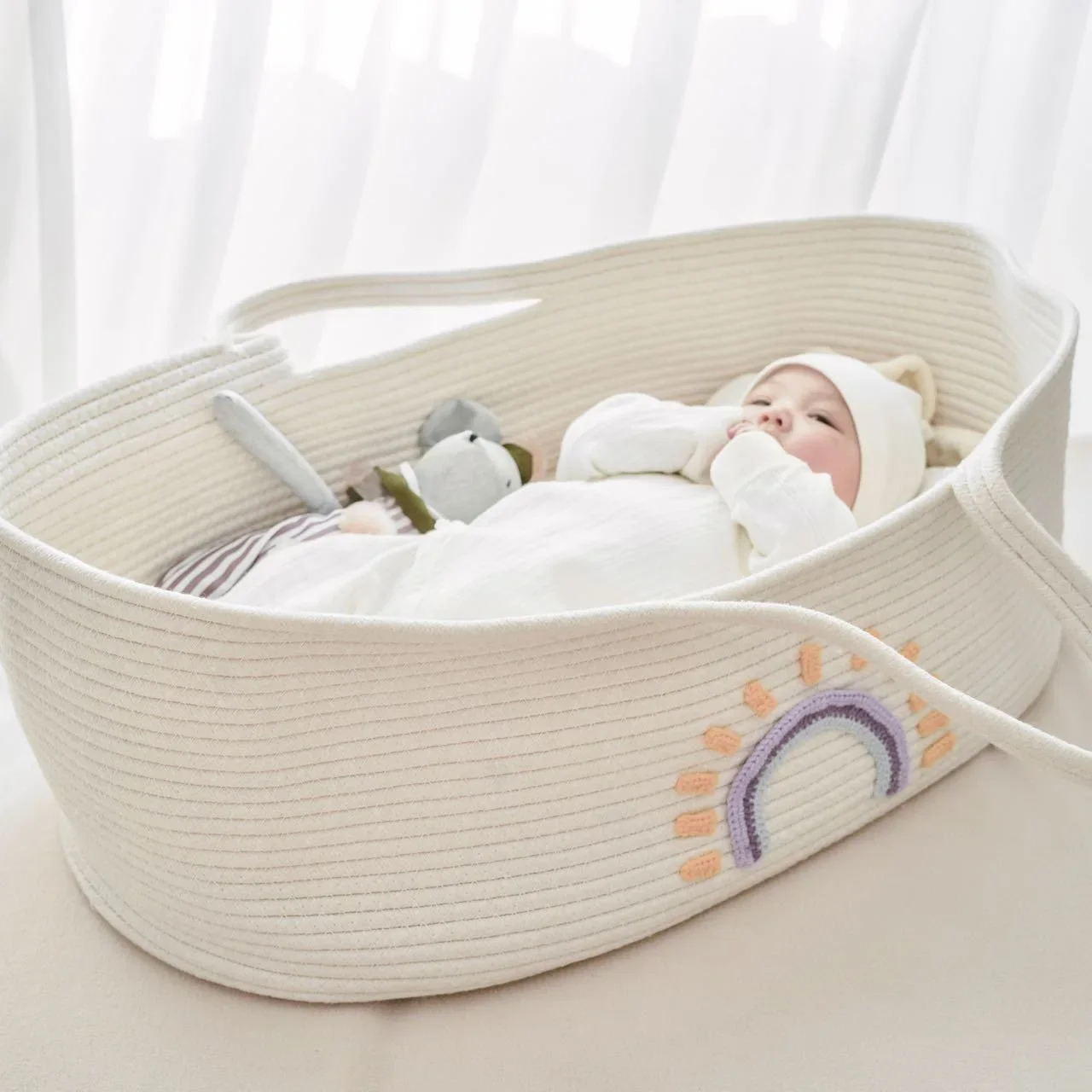 Culla portatile per il trasporto del bambino per culla intrecciata per neonato Cestino per dormire all'aperto Cestino portaoggetti per asilo nido Puntelli per fotografia