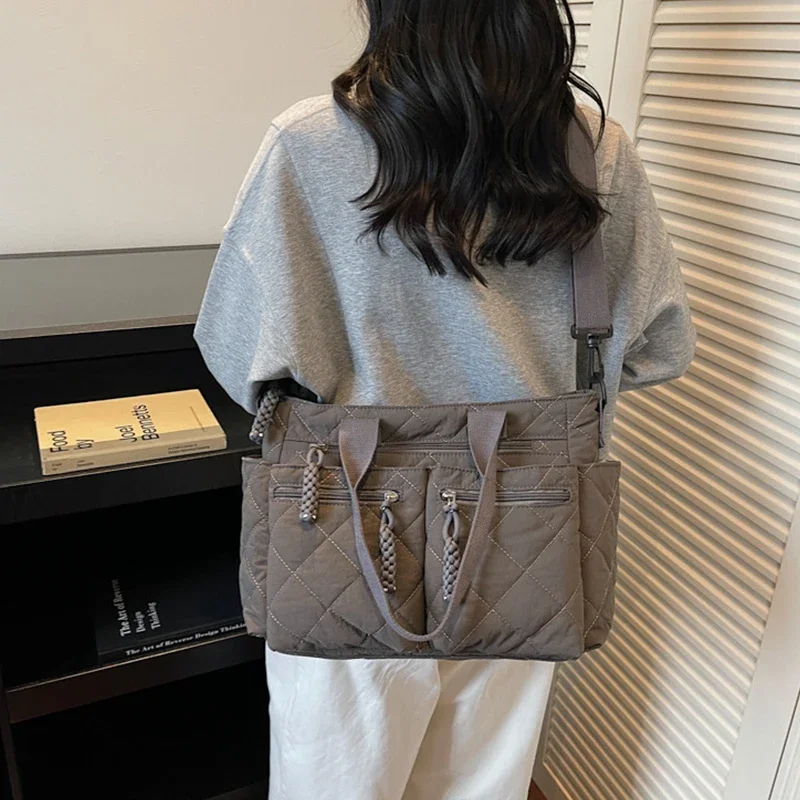 

Женская сумка через плечо, большая вместительная повседневная многофункциональная сумка для поездок на работу, универсальная сумка через плечо с ромбовидным стеганым дизайном