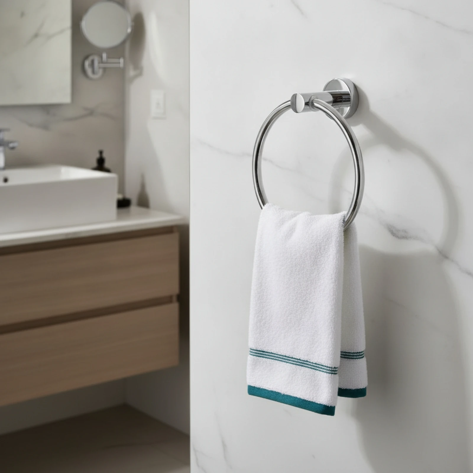 Hand Towel Hoop Stainless Steel Bathroom Towel Hoop Hardware Space Saving Rustproof for Powder Room