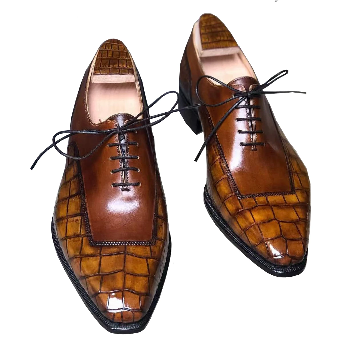 

kexima new men dress shoes male crocodile shoes wedding office business shoes brown