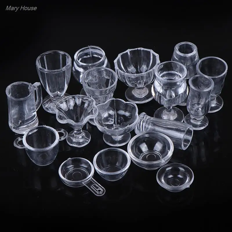 1:12 인형 집 귀여운 미니 투명 DIY 척 놀이 주방용품 장난감, 음료수 컵 접시 식기 미니어처, 17 개/세트 인기