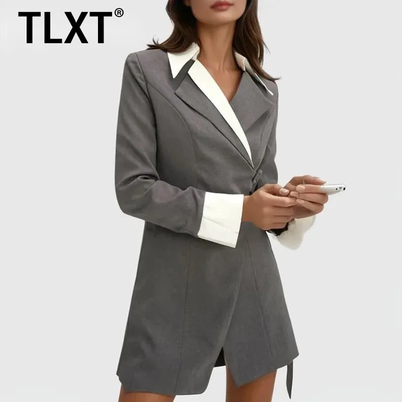 

TLXT модный женский пиджак с v-образным вырезом, куртка с асимметричным подолом и поясом, цветное повседневное элегантное пальто, новинка лета 202, XK1400