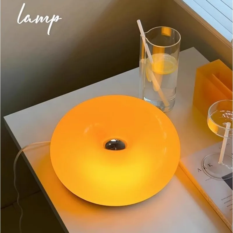 Bauhaus Glass Table Lamp Led Home Decor Atmosphere Stained Desk Lamps Bedroom Bedside Lamp Room Decoration Donut Ambient Light