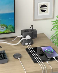 European Specification cube socket with 4 USB (2 USB-C) and 5 AC, support overload protection, suitable for home and school