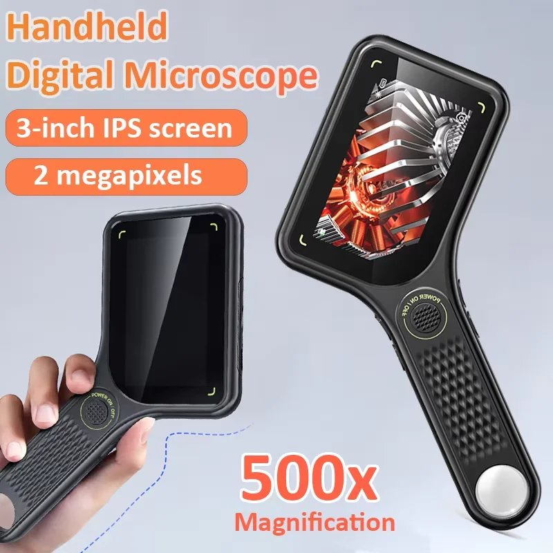 

3-inch 500X Digital Microscope 8 Leds Handheld Microscope Magnifier 2 Megapixel Magnifying Glass for Coins Jewellery Windows/Mac