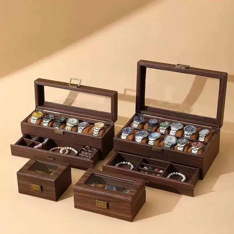 New Style Retro Imitationv High End Transparent Windowed Watch Grain Leathe Storage Display Packaging Box Headpiece Storage Case image 3