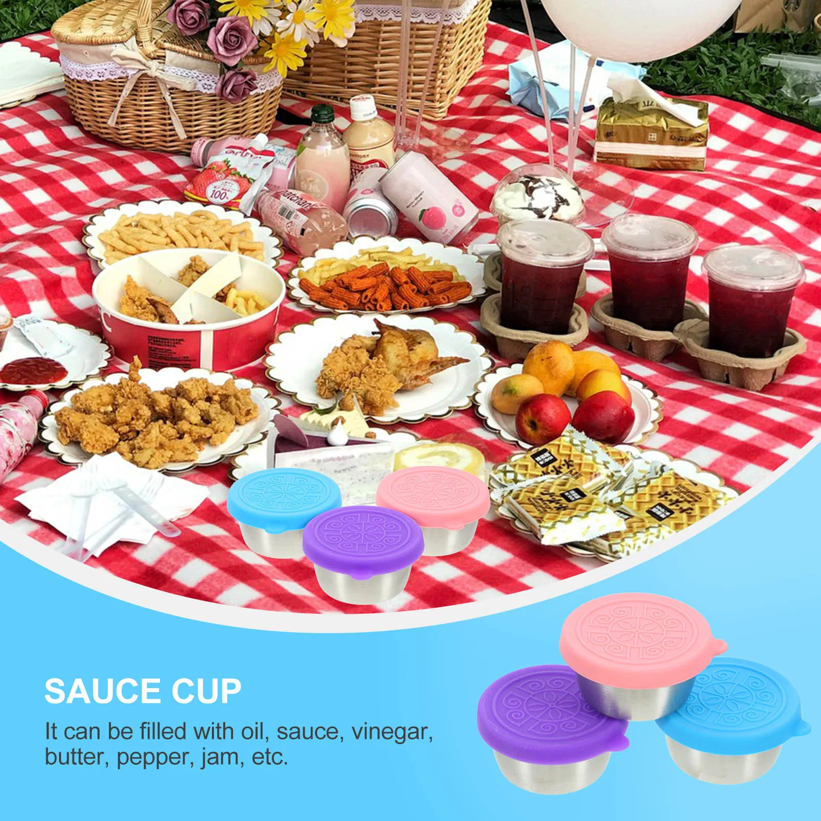 

3Pcs Stainless Steel Dipping Cups Sauce Containers Covers Small Salad Dressing to Go Condiment Stainless Steel Snack Containers