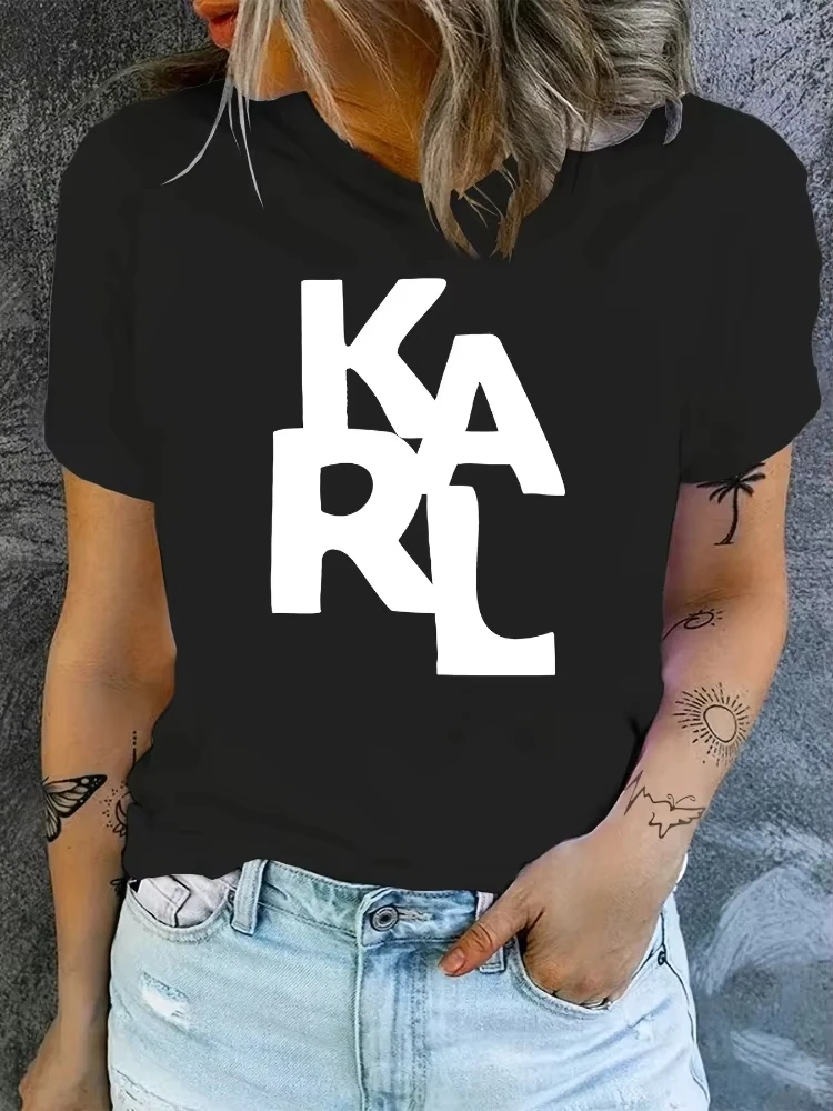 Camiseta de Mujer 2026 KARL, Camiseta con Letras Estampadas, Manga Corta, Estilo Urbano, Verano, Y2K, Top Versátil a la Moda