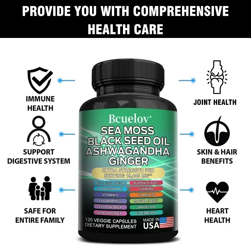 Organic SHILAJIT + Sea Moss Capsules, Strength, Energy, Muscle, Endurance, Anti-Fatigue, Overall Health Supplement