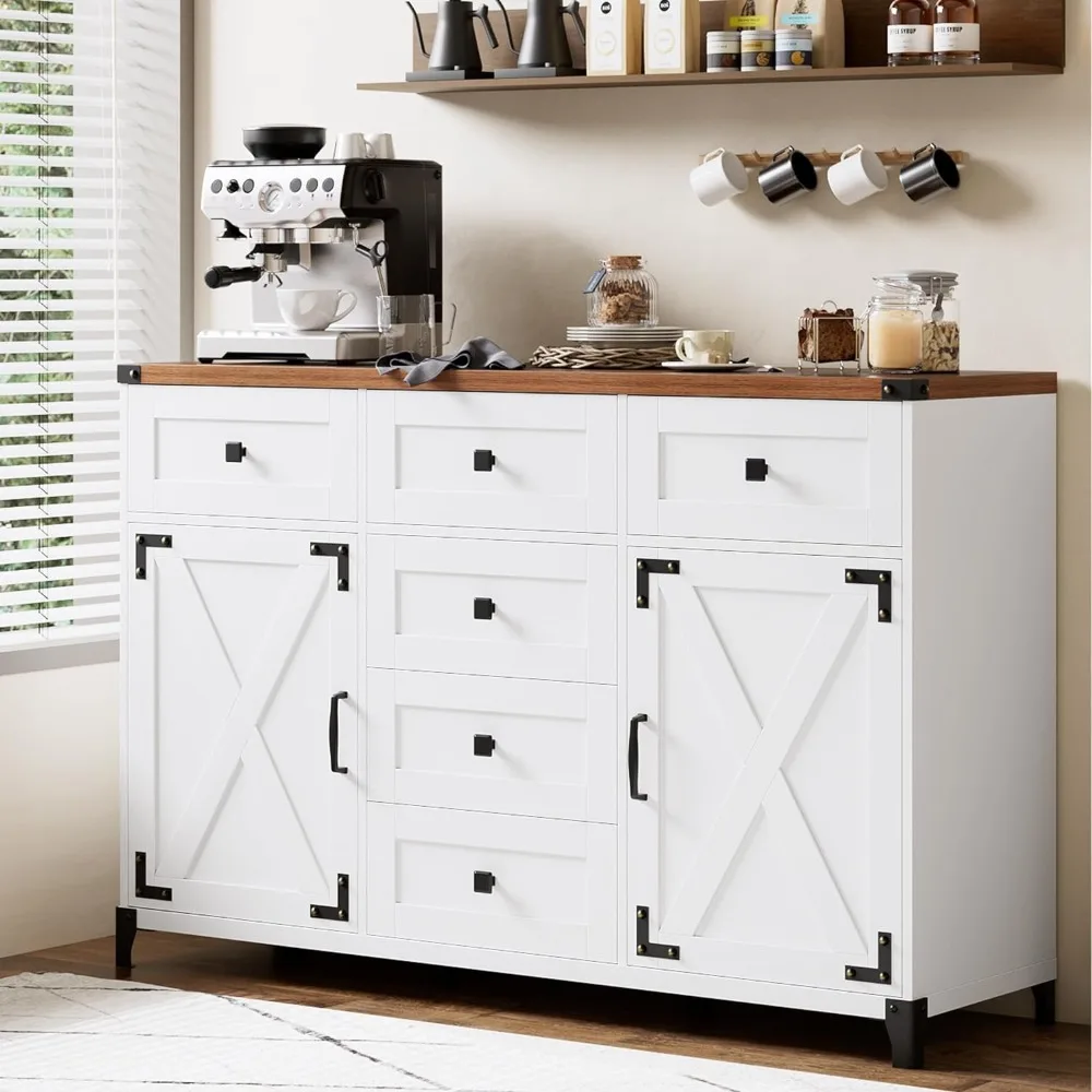 

Sideboard Buffet Cabinet 54” Large Sideboard Cabinet with 6 Versatile Storage Drawers Kitchen Cabinet, High Height Coffee Bar