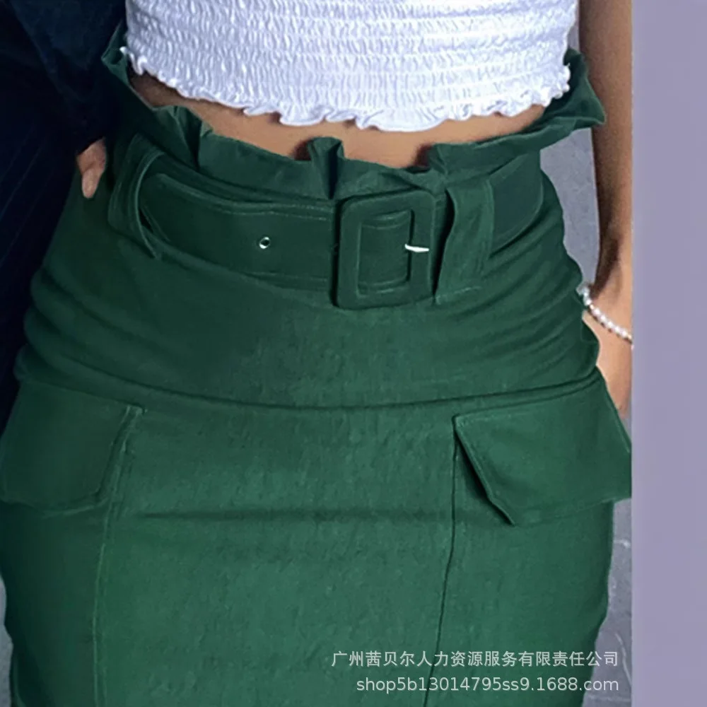 ผู้หญิงฤดูใบไม้ผลิฤดูร้อนกระโปรงสีทึบเอวสูงกระเป๋า Casual เซ็กซี่แฟชั่นหรูหราสบายมาตรฐาน Fit