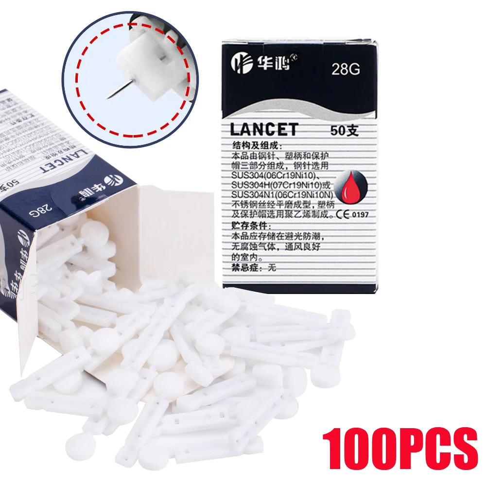 

100Pcs Sterile Lancets Kit for 28g Pen Glucose Meter Disposable Needles Measuring Blood Sugar Level Medical Diabetes Accessories