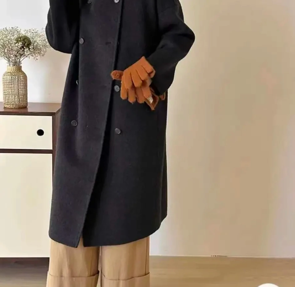 Modischer doppelseitiger Kaschmirmantel für Damen im Herbst und Winter, neuer langer Wollmantel im Hepburn-Stil