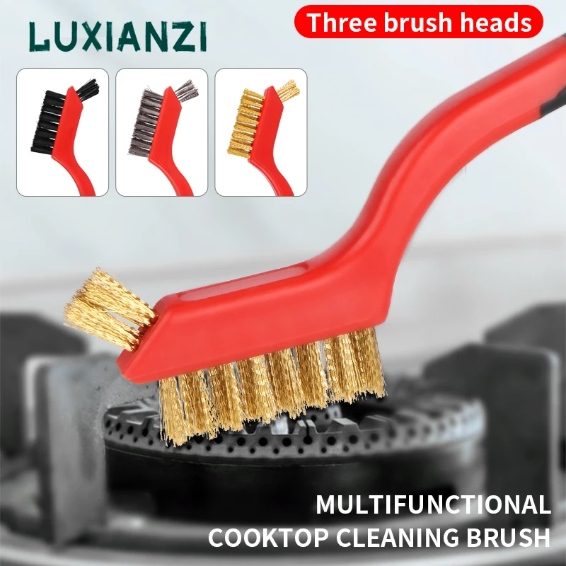 LUXIANZI 3in1 Stainless Steel Brass Cleaning Brushes Kit For Gas Stove Sink Rust Remover Metal Wire Brush kitchen Clean Tool