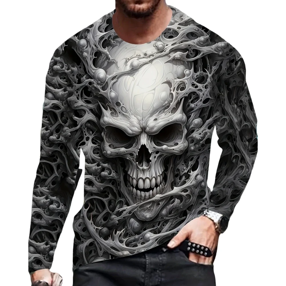 

Men's T Shirt 3D Print Skull T Shirt Crew Neck Oversized T-Shirt Long Sleeve Tee Tops Vintage T-Shirts Sportswear Men's Clothing