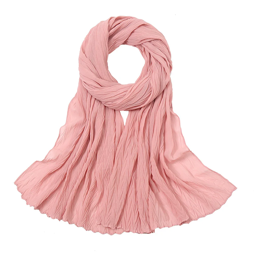 Herfst Nieuwe Chiffon Sjaal Voor Vrouwen Meisjes Effen Kleur Blad Rimpel Zonnebrandcrème Sjaals Zacht Dun Foulard Viscose Vrouwelijke Wrap Sjaals