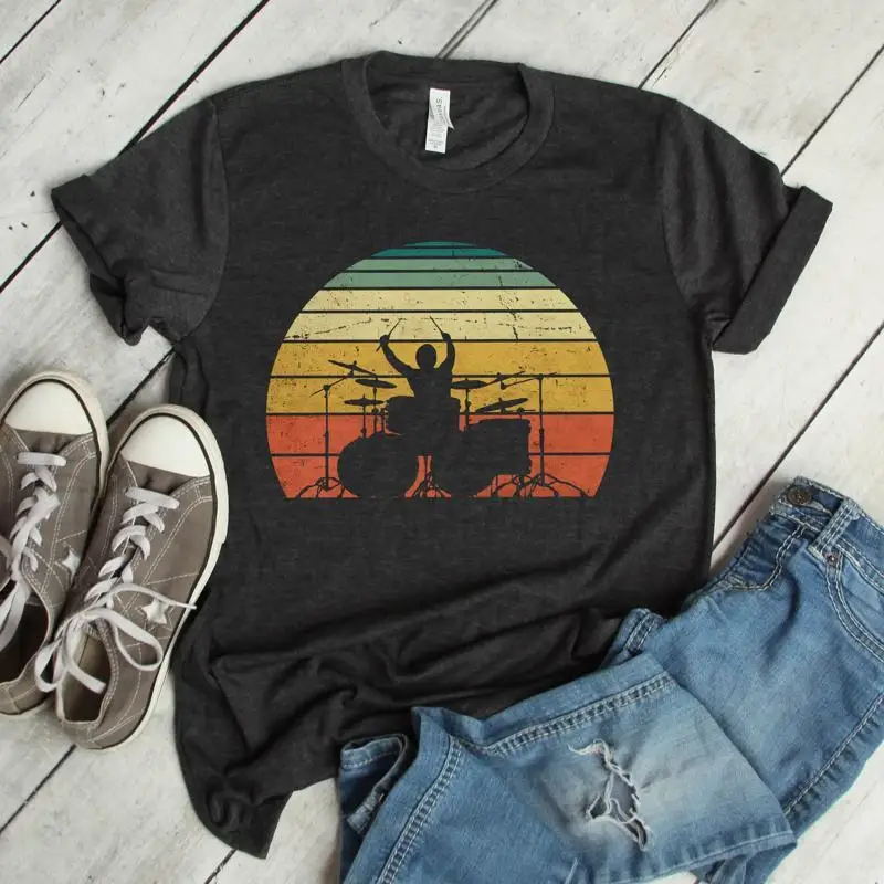 Vintage Retro Drummer S Drums Drum Percussion Rhythm Music Teacher Art Musician T Shirt