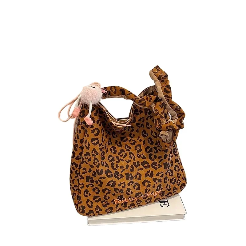 Bolso de mano de hilo de coser para mujer, bandolera de leopardo de gran capacidad, versátil, tendencia, gran oferta, 2024