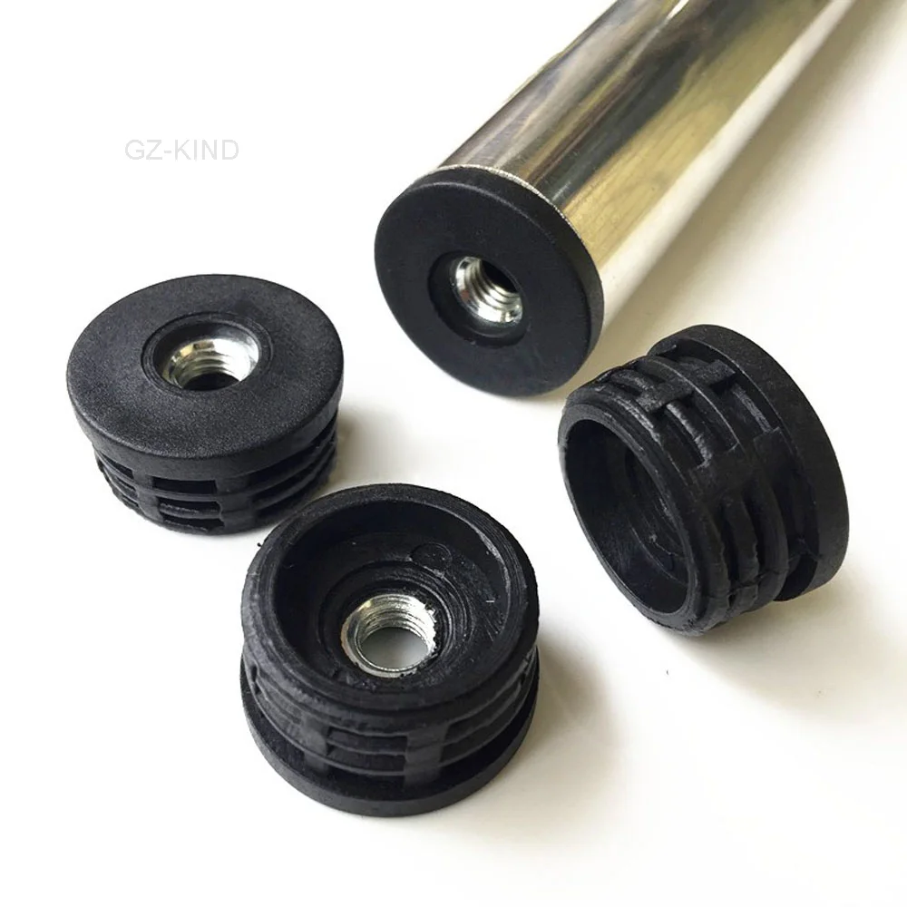 2/4/8 pz rotondo in plastica nera tappo terminale tappi tubo inserti tubo con filettatura metallica M6 Dia 16mm 19mm