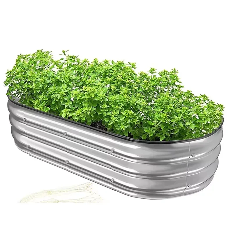 for 17 Inch Tall Oval Raised Garden Bed 2 in 1 Galvanized Metal Planter Box for Home Outdoor Vegetables Herbs Flowers