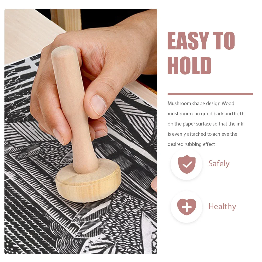 

5Pcs Wood Rubbing Mushroom Resistance Simple Design Convenient Use Ink Roller Tools Wooden Mushroom Roller