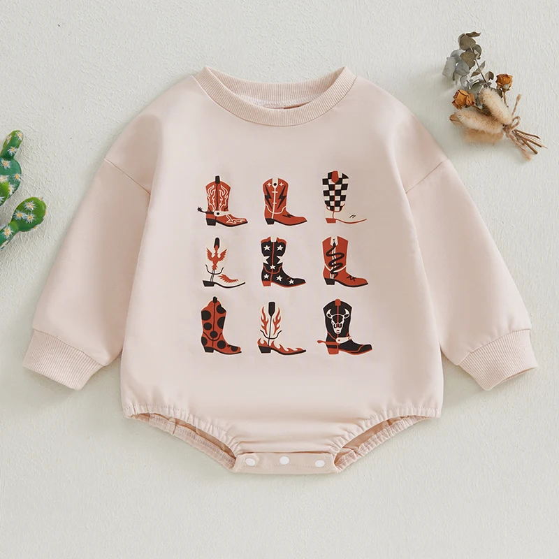 Baby Sweatshirt Romper Classic Long Sleeve Crew Neck Boots Print Bodysuit Newborn Playsuit