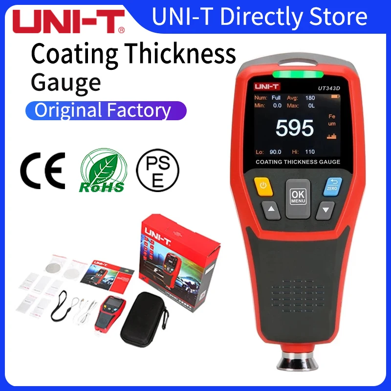 UNI-T UT343D เคลือบผิวสีรถยนต์เครื่องทดสอบความหนาฟิล์มวัด FE/NFE สีเครื่องมือจัดเก็บข้อมูล USB