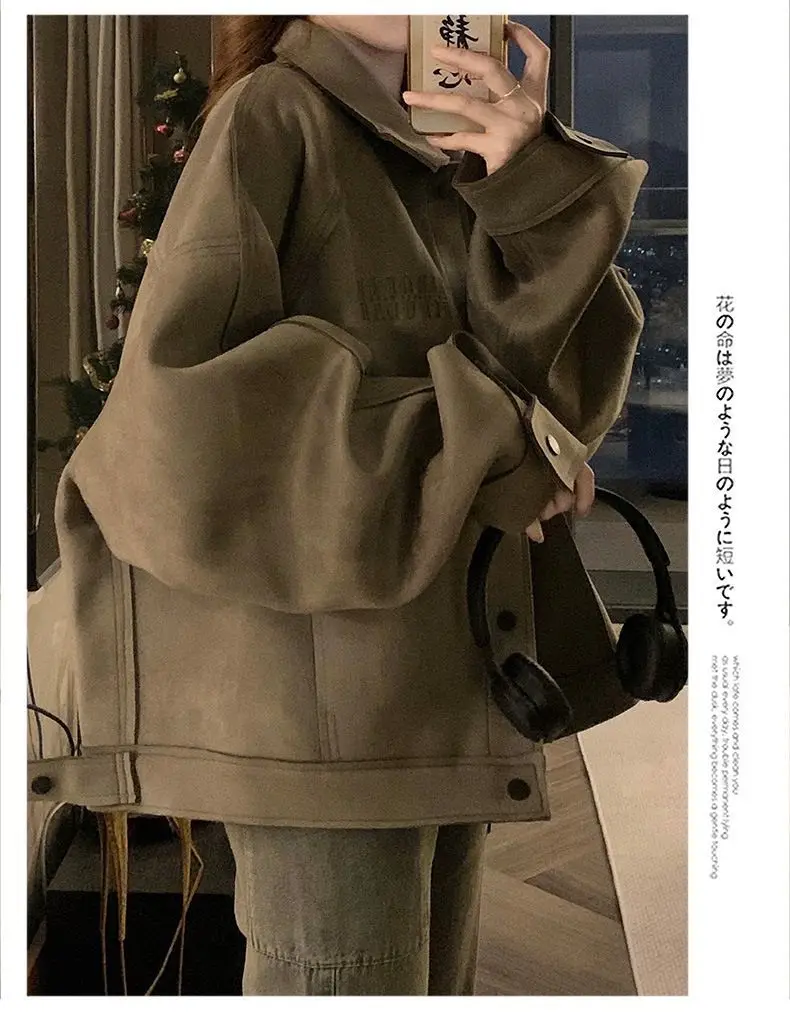 Bomber Jackets Womens Jacket Zipper Autumn Multi-Functional Multi-Pockets Patches Spliced Split Slouchy Baggy Loose-Fitting Wide