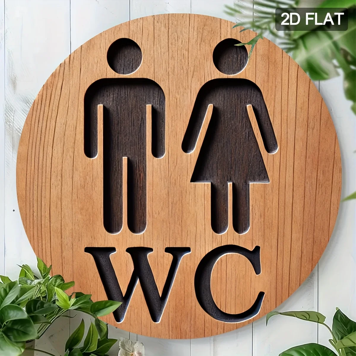 Modern Classic Flat Round 2D Wooden Disc Toilet Sign Home Farmhouse Bar Hotel Shopping Mall Bathroom Public Toilet Decor 20CM