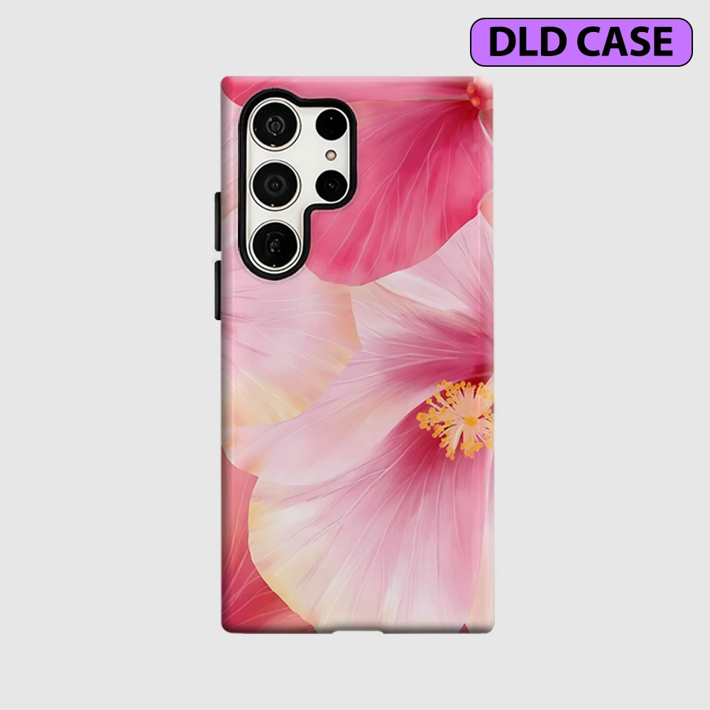 Blush Hibiscus Phone Case for Samsung Galaxy S26 S25 Ultra S24 S23 Ultra Plus Shockproof Double Layer Tough Back Cover