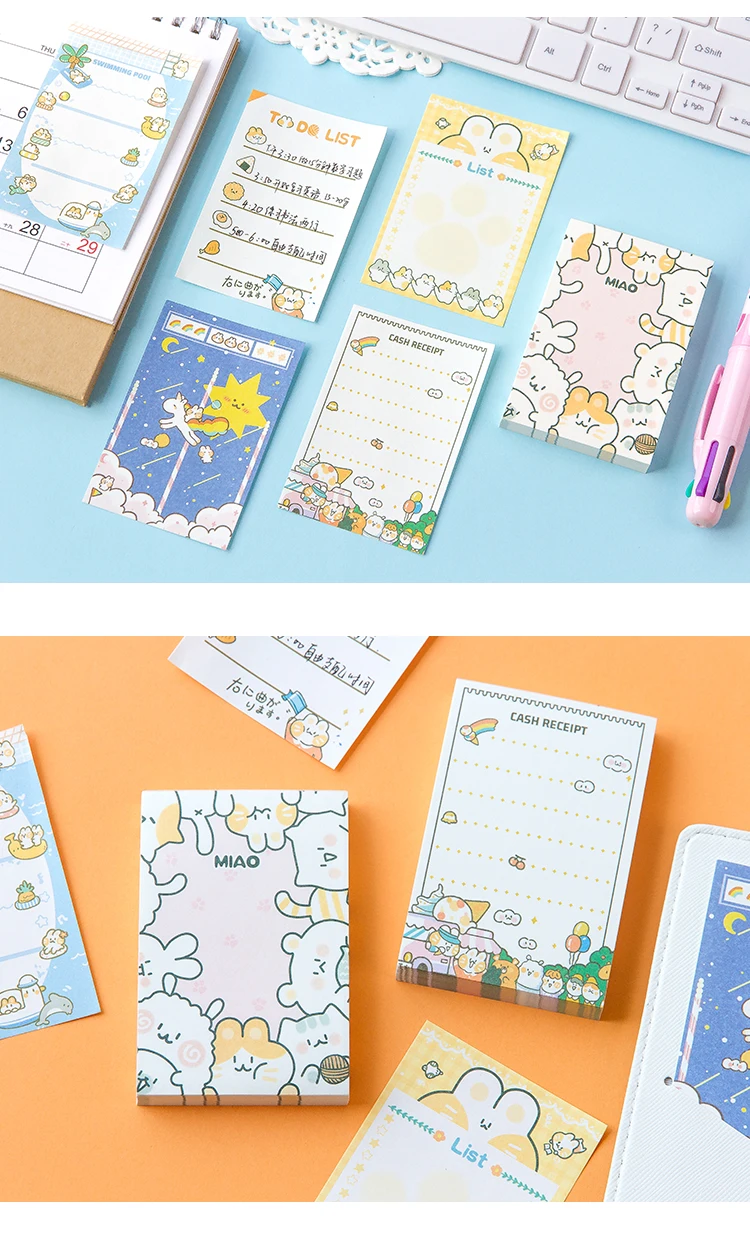 100pcs/pack Nicole Meow Cartoon Kawaii Cat Tearable Message Note Portable Notebook Memo Non-sticky